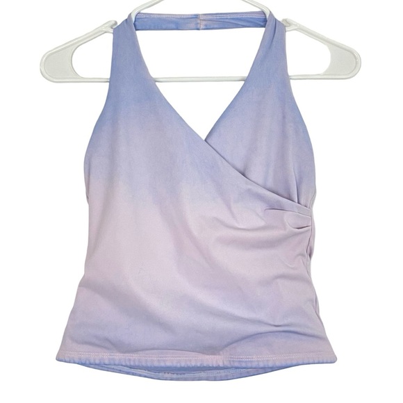 CSB Halter Tank Top Womens Size Large Cross Front Push Up Ombre Pink Blue Crop - Picture 1 of 9